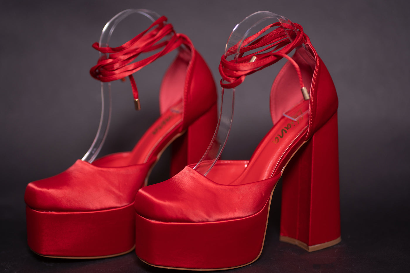 Whitley red high platform & chunky heel close toe pump